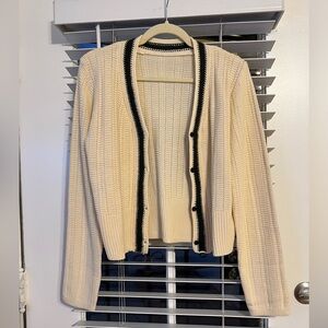 Cream Knit Cardigan with Contrast Trim